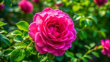 Aerial View Hot Pink Shrub Rose Bush in Full Bloom - Drone Photography