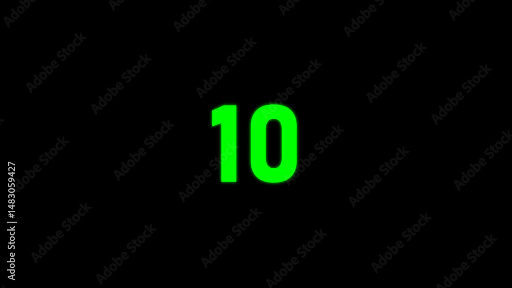 Poster a vivid bright green number 10 digit on a black background suitable for countdown timers and numeric