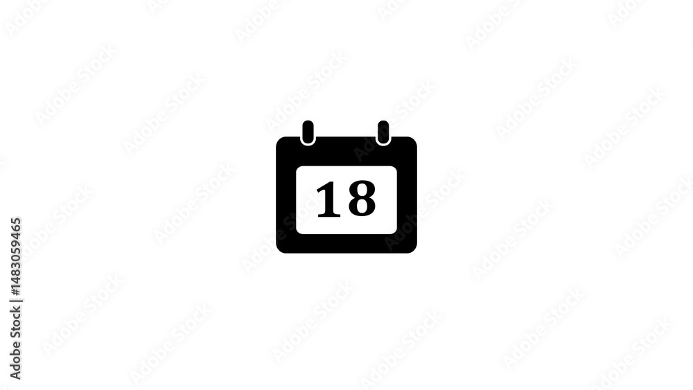 Poster simple black and white icon featuring a calendar displaying the number eighteen to represent a speci