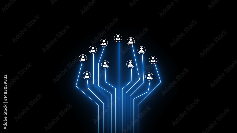 Aufkleber futuristic digital network tree illustrating connections of people in a cyber society representing d