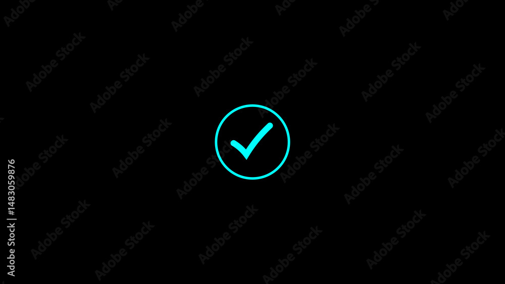 Poster modern neon check mark inside a circle on a black background perfect for success confirmation approv