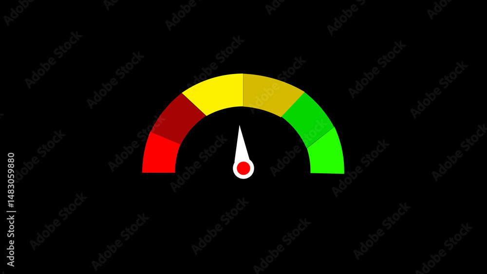 Poster a colorful dashboard gauge illustrating performance level on a black background with a white arrow s