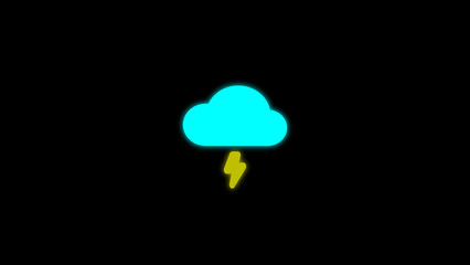 Simple illustration of a glowing blue cloud with lightning bolt against a black background suitable for weather forecasts or related design