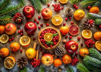 Aerial View Christmas Decorations: Oranges & Festive Fruit