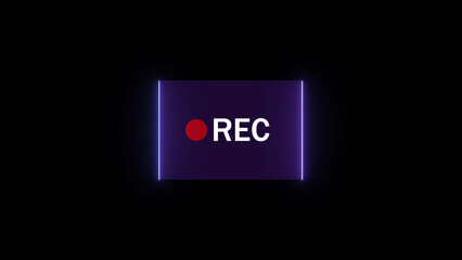 Neon recording icon on black background digital video or live stream symbol with glowing light and dark modern design concept
