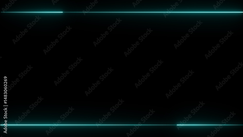 Poster glowing blue lines frame a dark black background creating a modern digital presentation and abstract