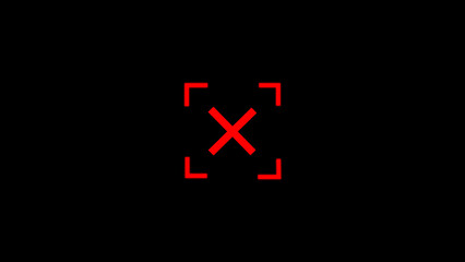 Red target crosshair with corner brackets silhouette on black, signifying cancellation, decline, or error in a digital interface