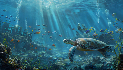 Obraz premium green sea turtle swimming