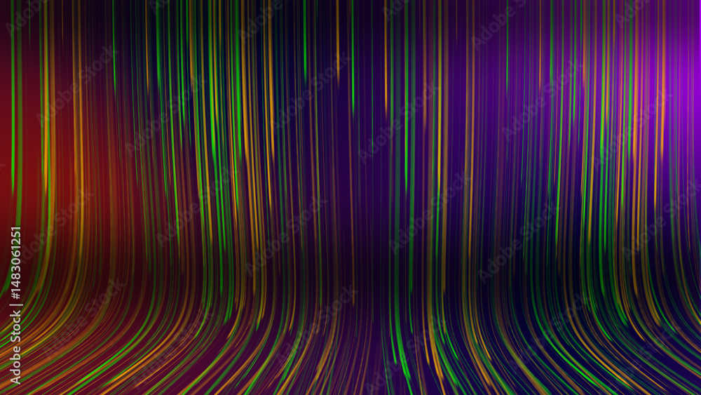 Poster abstract 3d rendered background with vibrant glowing lines forming a curving shape of dynamic light 