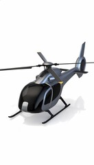 A sleek, silver helicopter with a black cockpit sits on a white background (1)