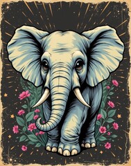 Obraz premium a vintage comic book inspired elephant with thick black outlines and expressive eyes