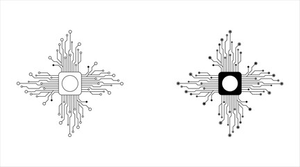 Obraz premium Artificial intelligence AI processor chip icon.AI Processor circuit vector set. Mini AI CPU icon collection