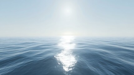 Obraz premium A flat ocean surface under a pale blue sky with no boats or land in sight