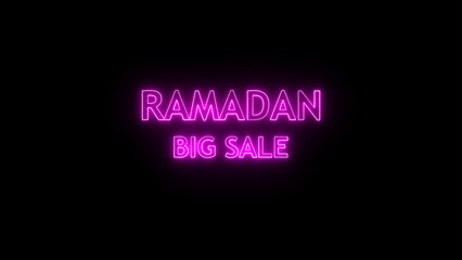 Vibrant neon sign for ramadan big sale illuminated against a dark background perfect for promotion and advertising during islamic holiday