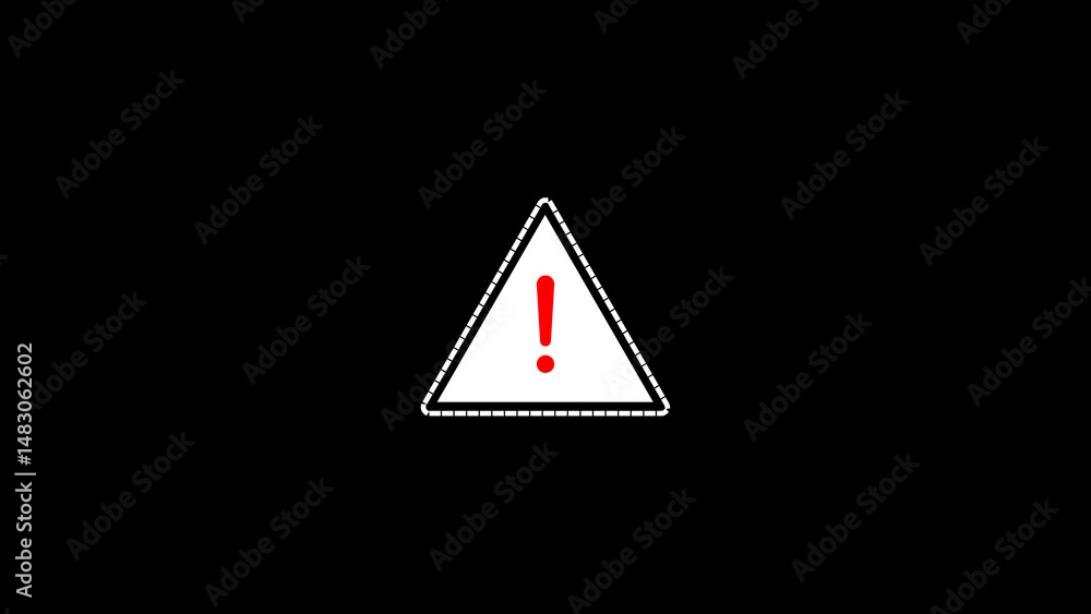 Poster simple red exclamation point within white triangle warning sign on a black background symbolizing ha