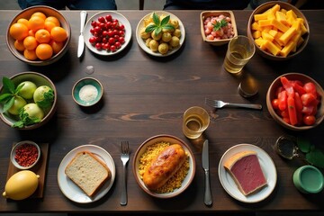 family's Passover table, symbolic items arranged, setting, spring
