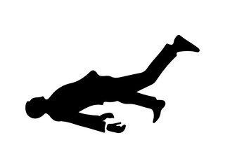 Silhouette of a Person Falling Down Isolated on White Background.