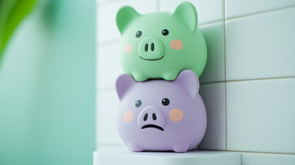 Naklejka premium Cute Piggy Banks in Pastel Colors on a Bright Background for Saving Money and Budgeting