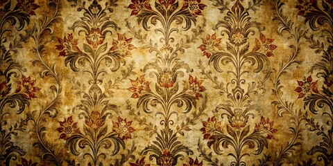 Antique Gold Damask Wallpaper with Floral Patterns for Elegant Vintage Interior Decor