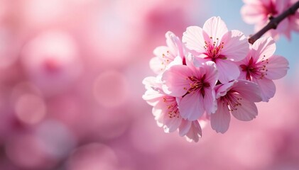 Fototapeta premium Delicate pink cherry blossoms, full bloom, soft petals , romantic, texture