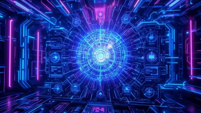 Futuristic Neon Gateway - 4K Sci-Fi Cybernetic Portal Video AI-Generated  