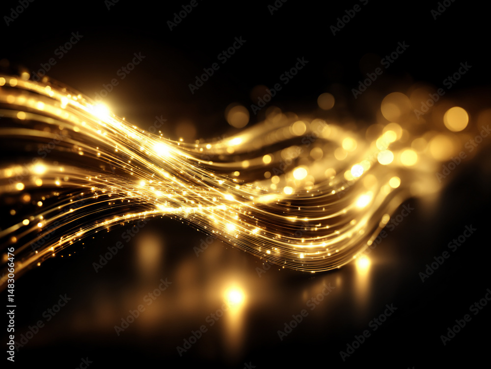 Poster elegant linear gold patterns that weave and intersect gracefully on a dark background