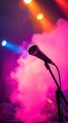 Stage Microphone: Pink Haze, Dramatic Lighting