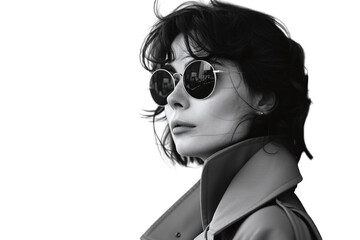 Monochrome Portrait of a Woman in a Trench Coat Wearing Sunglasses Varient 3