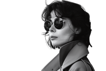 Monochrome Portrait of a Woman in a Trench Coat Wearing Sunglasses Varient 3