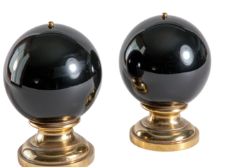 Pair of Black and Gold Decorative Spheres on Brass Bases Varient 3