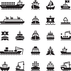 Maritime Collection: Nine varied vessel silhouettes, each a monochromatic representation of different ships, set against a seamless field. A diverse selection of craft.