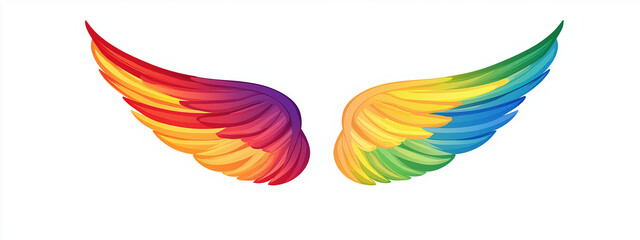 Obraz premium Colorful rainbow angel wings isolated on a white background, vector illustration design for graphic artwork or print.