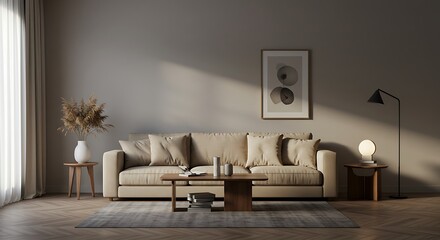 Beige Sofa Living Room: Minimalist Modern Design