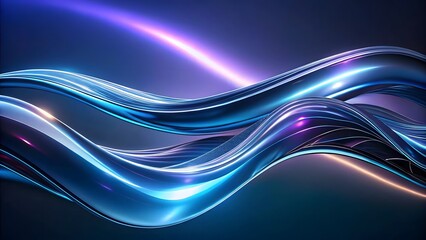 Metallic Silver and Neon Blue 3D Wave Lines, Futuristic Abstract Tech Background