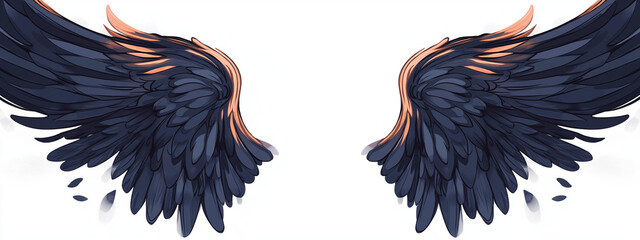 Obraz premium black rainbow angel wings isolated on a white background, vector illustration design for graphic artwork or print.