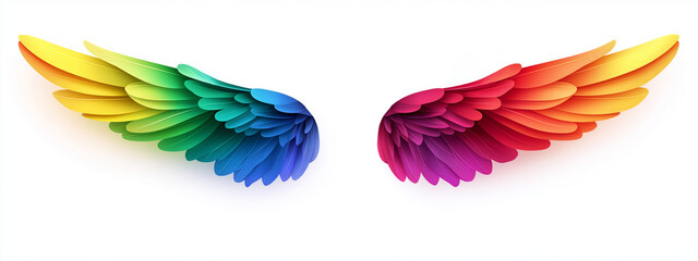 Colorful rainbow angel wings isolated on a white background, vector illustration design for graphic artwork or print.