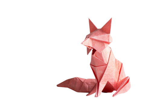 Pink Origami Fox with Cherry Blossoms on White Background Varient 4