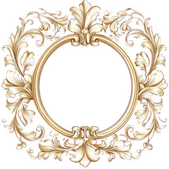 Ornate golden circular frame with intricate floral and leaf patterns on transparent background creates elegant decorative element.
