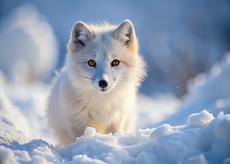 Obraz premium Adorable White Arctic Fox Kit in Snowy Macro Detail