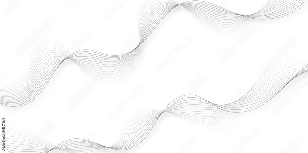 Fototapete Abstract grey, white smooth element swoosh speed wave modern stream background. Wave with lines created using blend tool. Abstract frequency sound wave lines and twisted curve lines background.	
