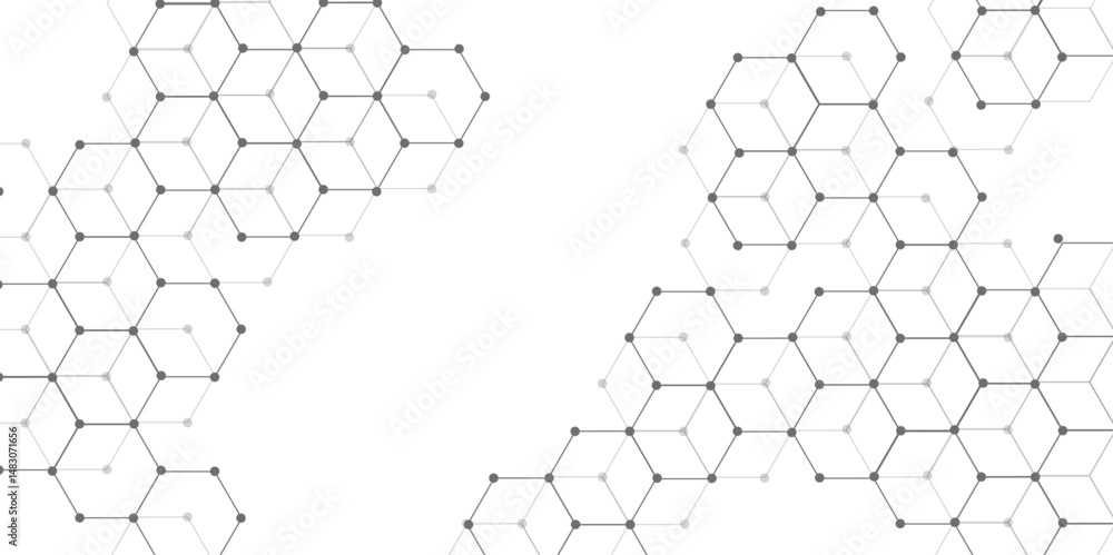 Leinwandbilder Molecular structure abstract tech background. Geometric white background. Vector banner design with hexagons. Science network pattern, connecting lines and dots Medical background, Vector illustration