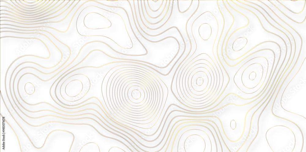 Poster Abstract white golden Topographic line map background shadows. Contour elevation topographic and textured Background Modern design with White background with topographic wavy pate for decoration.
