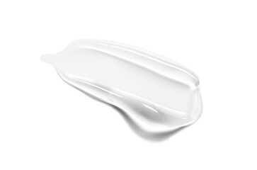 The sample is a smear of transparent cosmetic gel or cream. Isolated on a white background