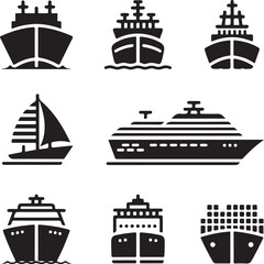 Maritime Collection: Nine varied vessel silhouettes, each a monochromatic representation of different ships, set against a seamless field. A diverse selection of craft.