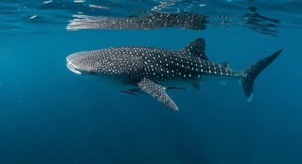 Fototapeta premium Whale shark in deep blue ocean (1)