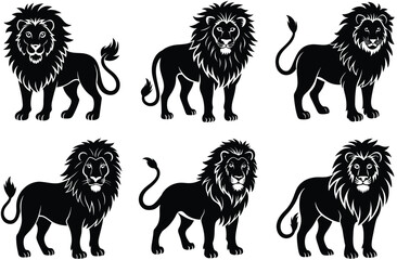 A black vector set features silhouettes of dog, cat, horse, and other farm and wild animals in a nature-inspired collection