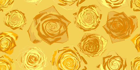 Yellow golden roses. Seamless background of gold roses. Vector illustration
