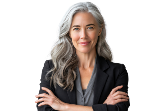 Confident Businesswoman: A portrait of an elegant, mature businesswoman with a calm demeanor, exuding professionalism and experience. - Powered by Adobe