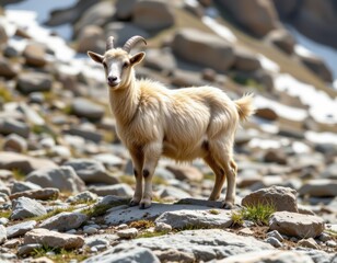 Obraz premium a realistic illustration of a goat standing on rocky terrain with detailed fur texture
