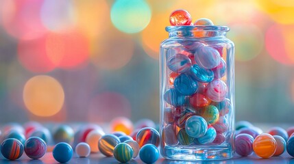 Colorful marbles in a glass jar